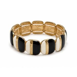 New Black White Gold Stretch Bracelet - Enamel